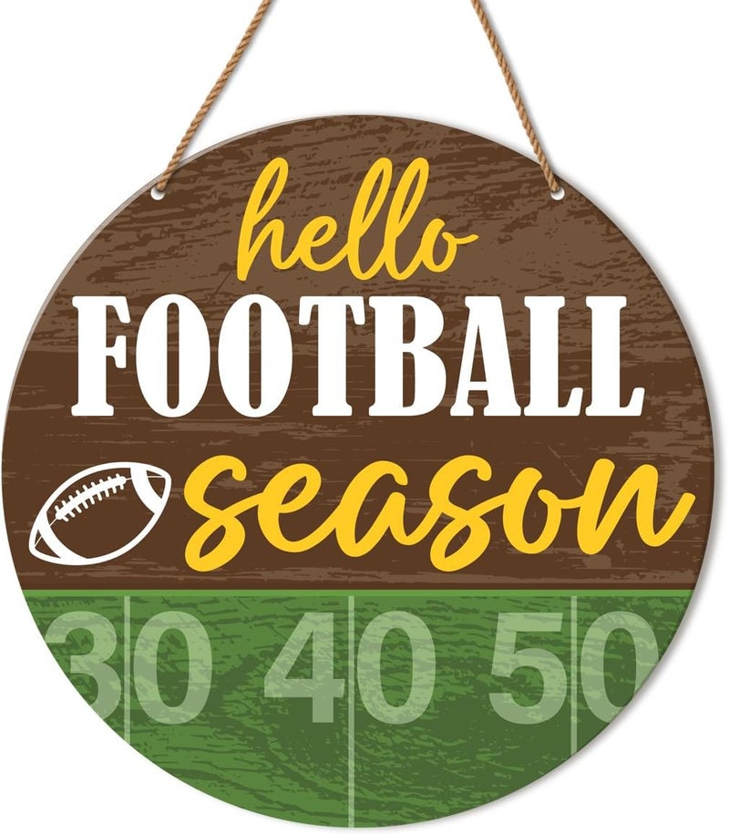 HSNBT Football Sign for Front Door Decor Fall Football Decor for Home Porch Office Boys Bedroom Sport Football Wooden Hanging Sign Wall Decorations, Hello Football Season - Image 1